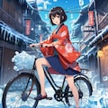 自転車に乗る雪女 5枚目