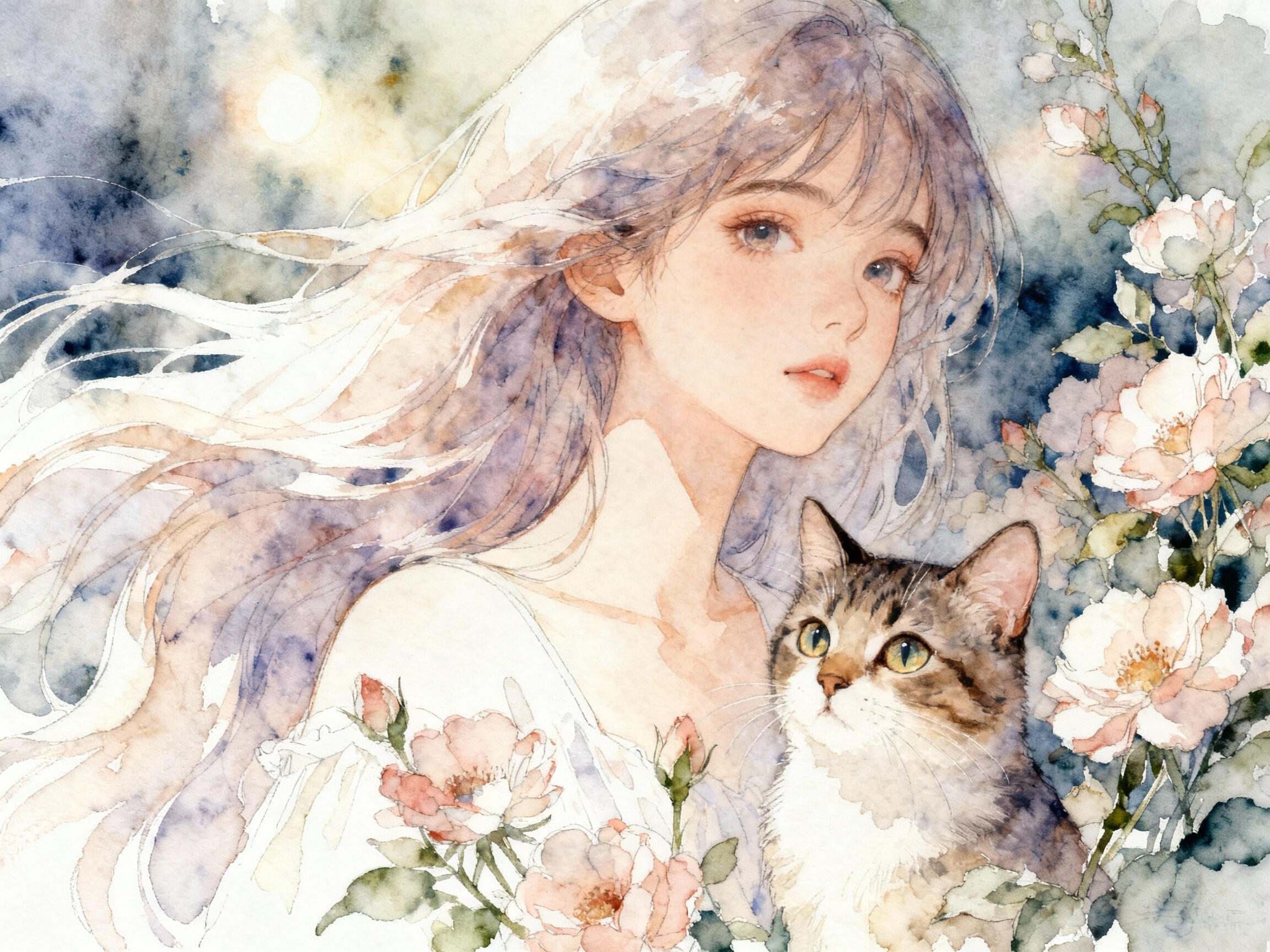 猫と花と女の子 | の人気AIイラスト・グラビア