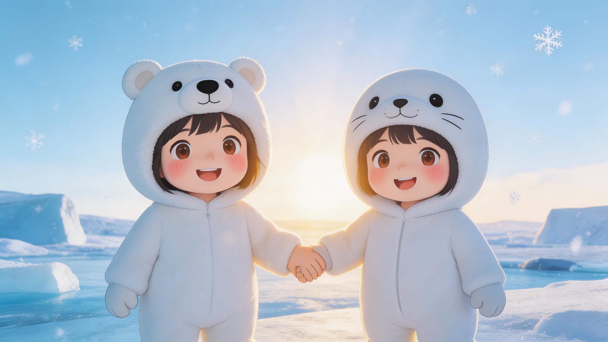 【#白】白熊と白アザラシの着ぐるみを着た少女たち（モデル: Seedream 5.0）