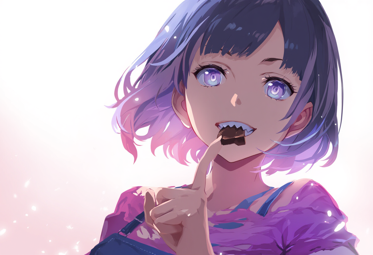 チョコをかじる