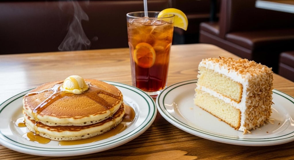 デザートのホットケーキとココナッツケーキのセット