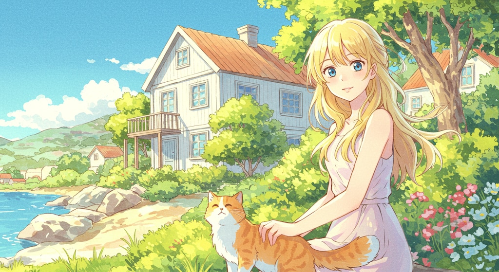 ヨーロッパの町並みと、ニャンコと私-ImageFX編 (ニャンコと私③)