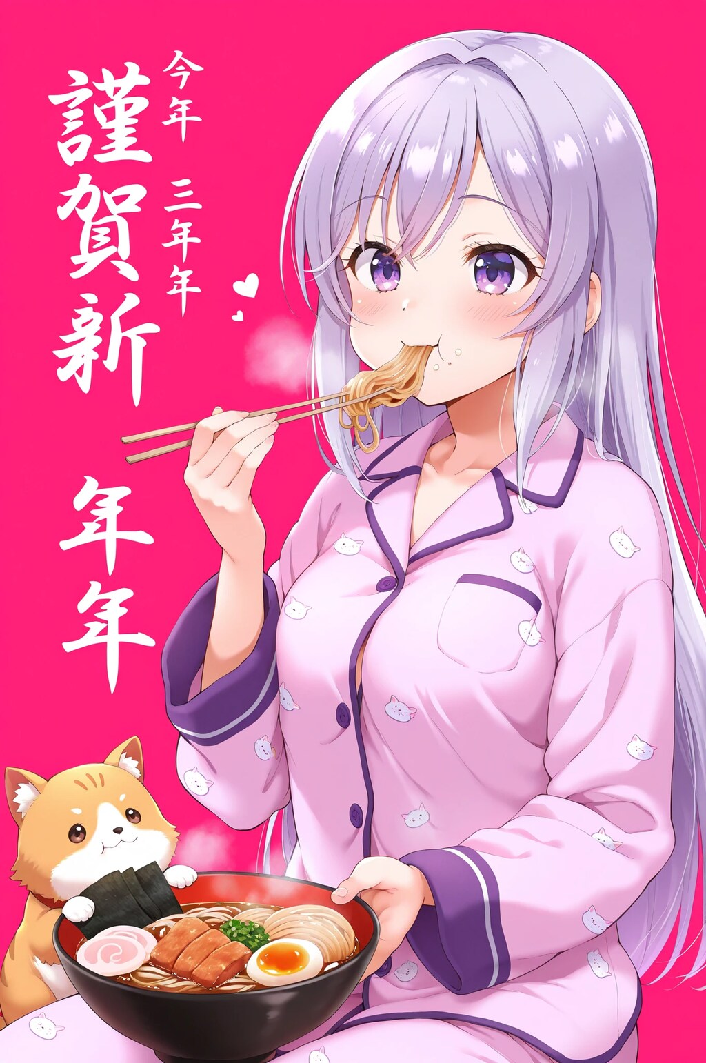 桃色背景でお蕎麦