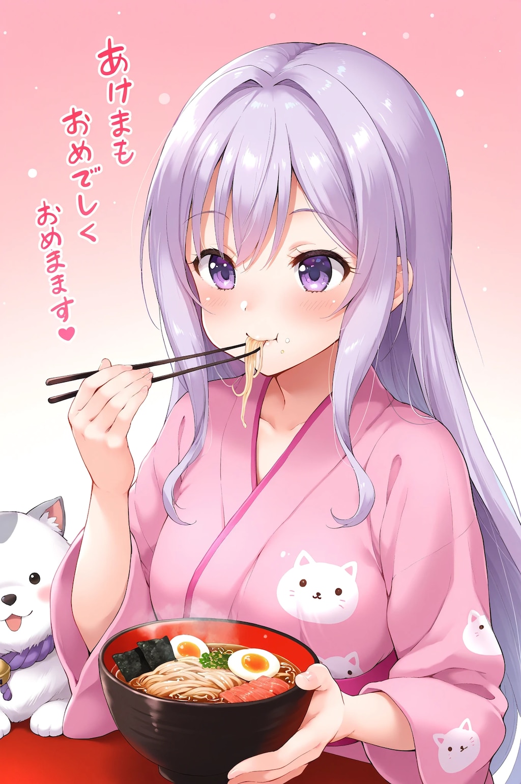 桃色背景でお蕎麦