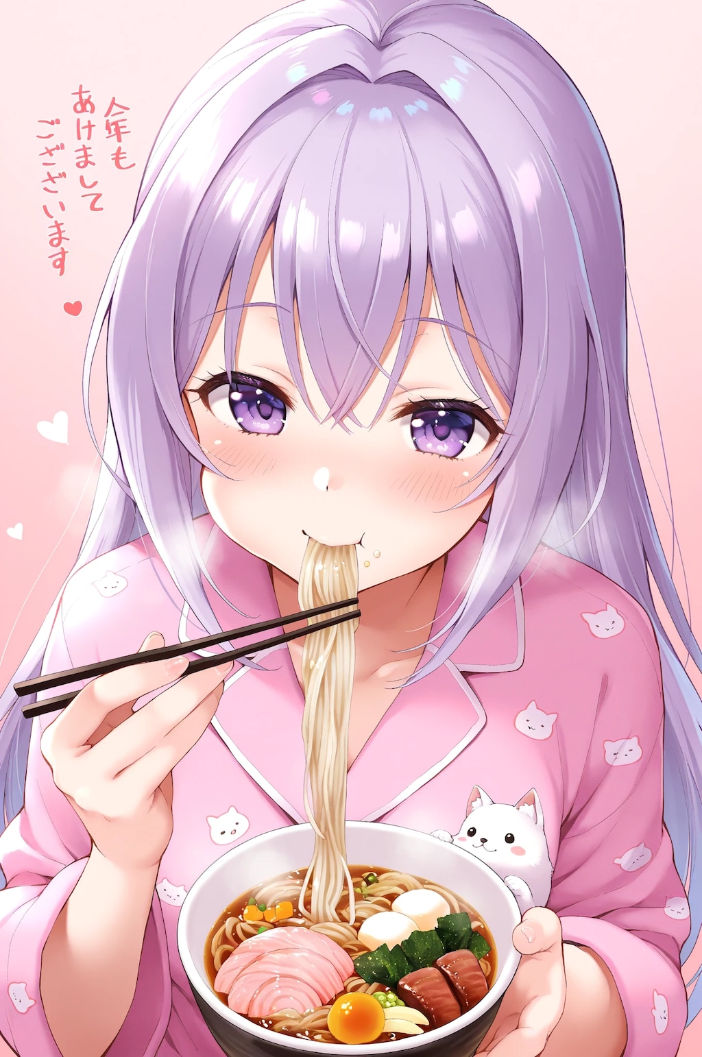 桃色背景でお蕎麦