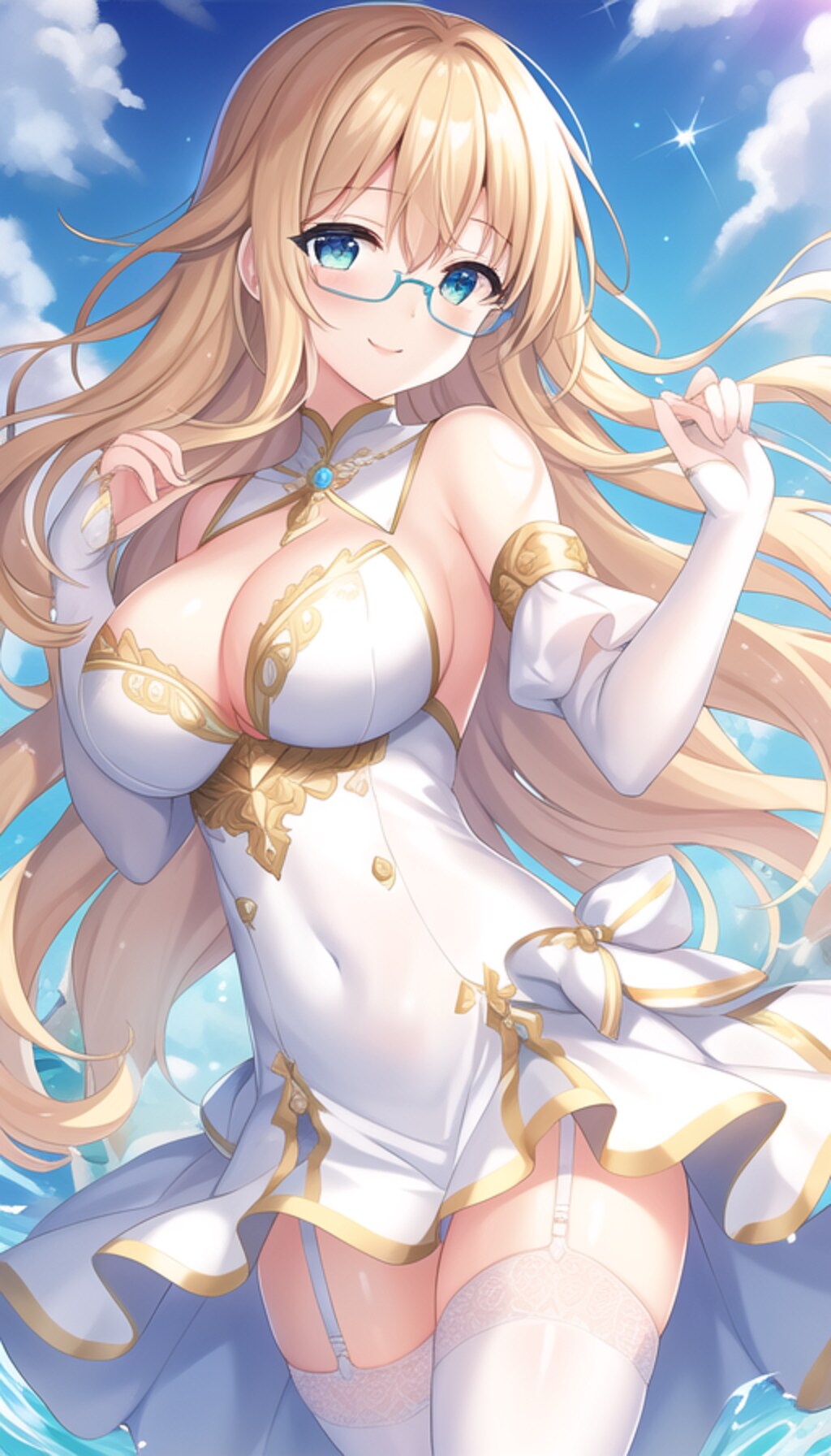 金髪メガネ美女＋ホワイトドレス