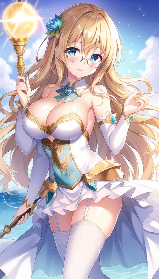 金髪メガネ美女＋ホワイトドレス