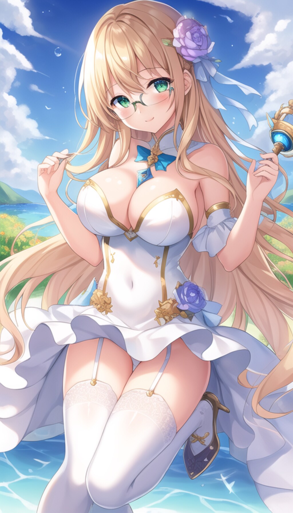 金髪メガネ美女＋ホワイトドレス