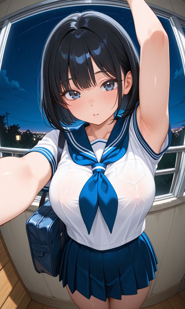 夜の学校にて（ノーブラセーラー服ちゃんのワキ）