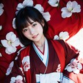 赤い薔薇の着物の女性 7枚目