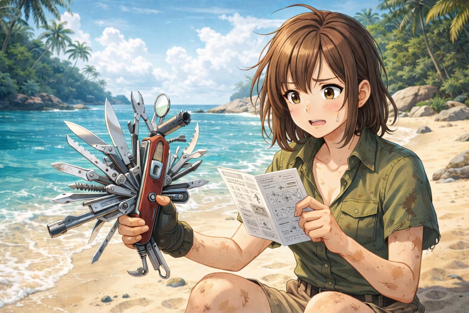 無人島に多機能ナイフをもってきた | の人気AIイラスト・グラビア