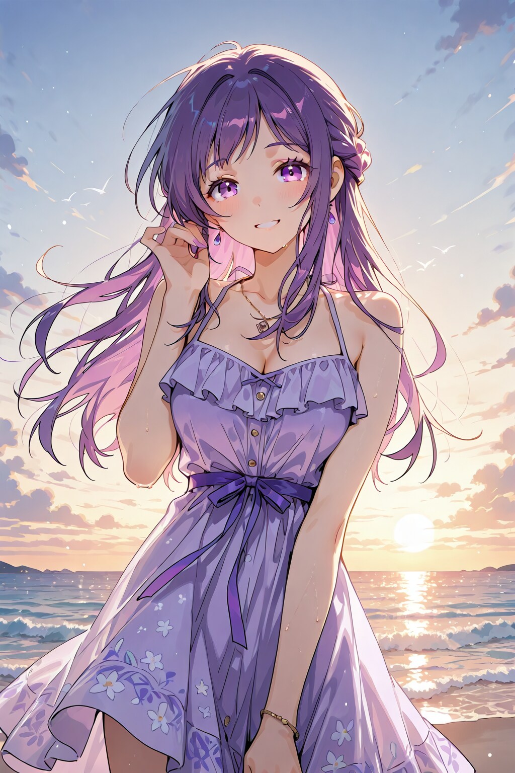 紫色の夏服を着た淑女