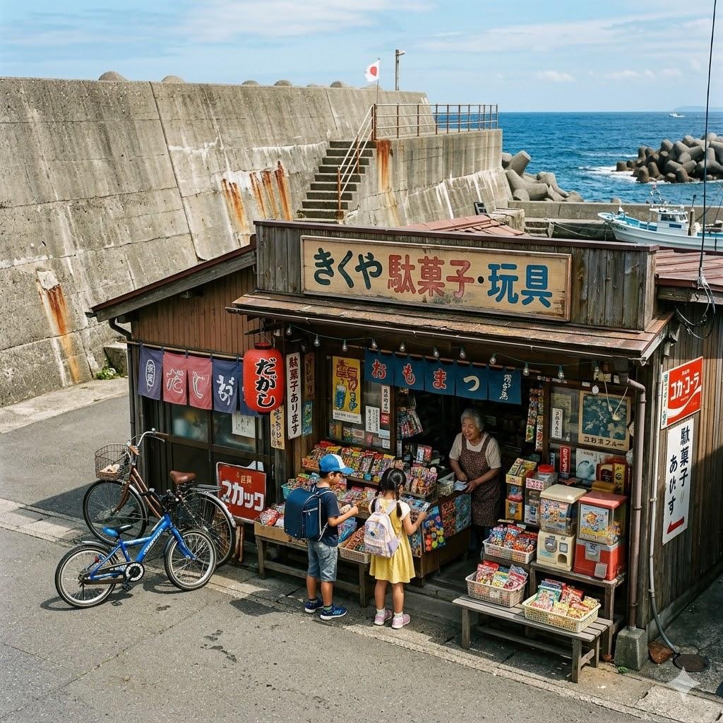 防潮堤の駄菓子屋