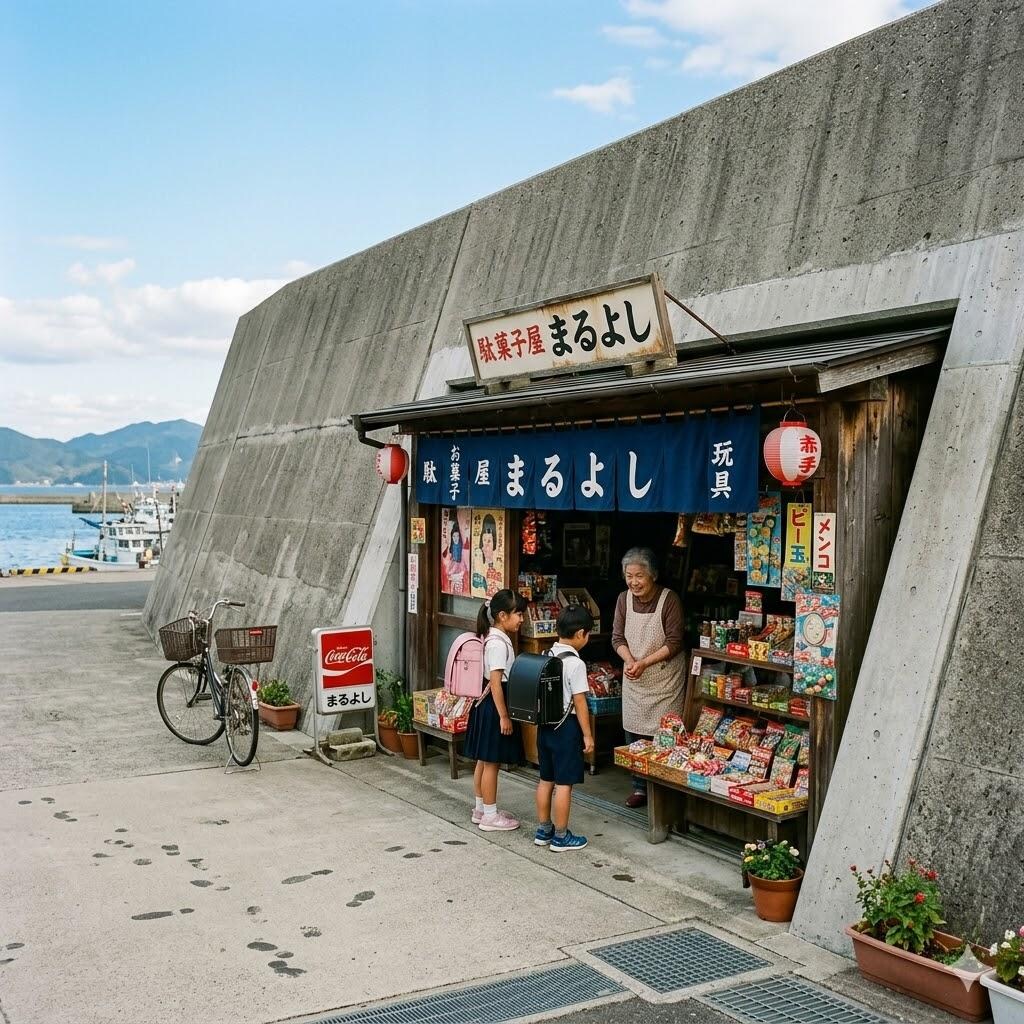 防潮堤の駄菓子屋