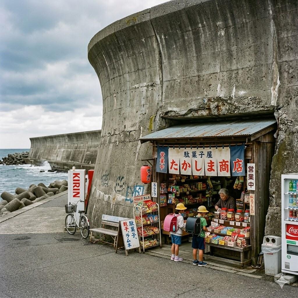 防潮堤の駄菓子屋