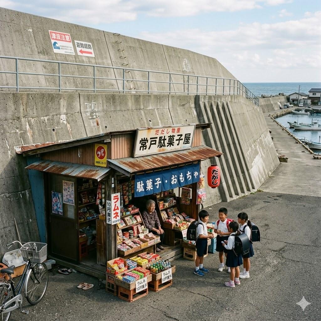 防潮堤の駄菓子屋