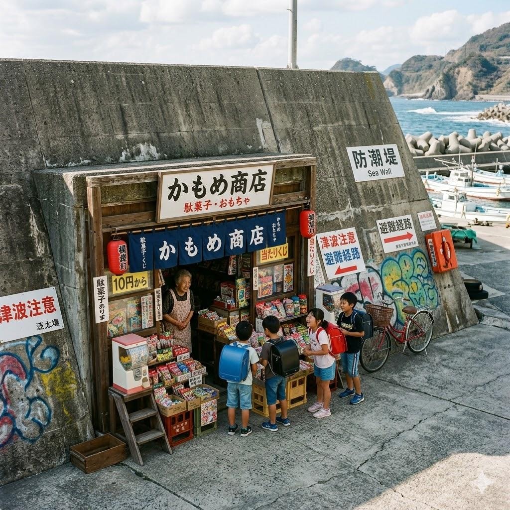 防潮堤の駄菓子屋