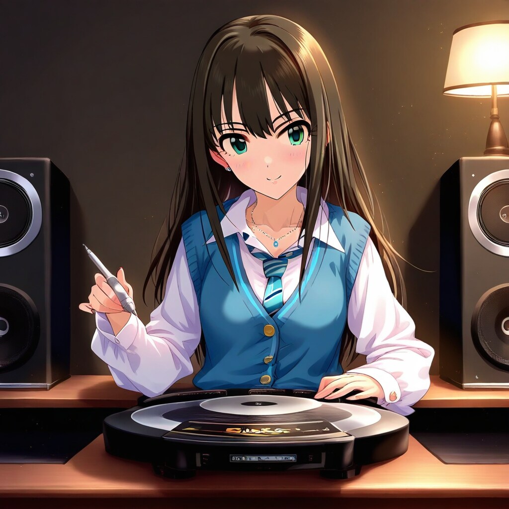 ターンテーブル（レコードプレーヤー）を楽しむしぶりん（渋谷凛）