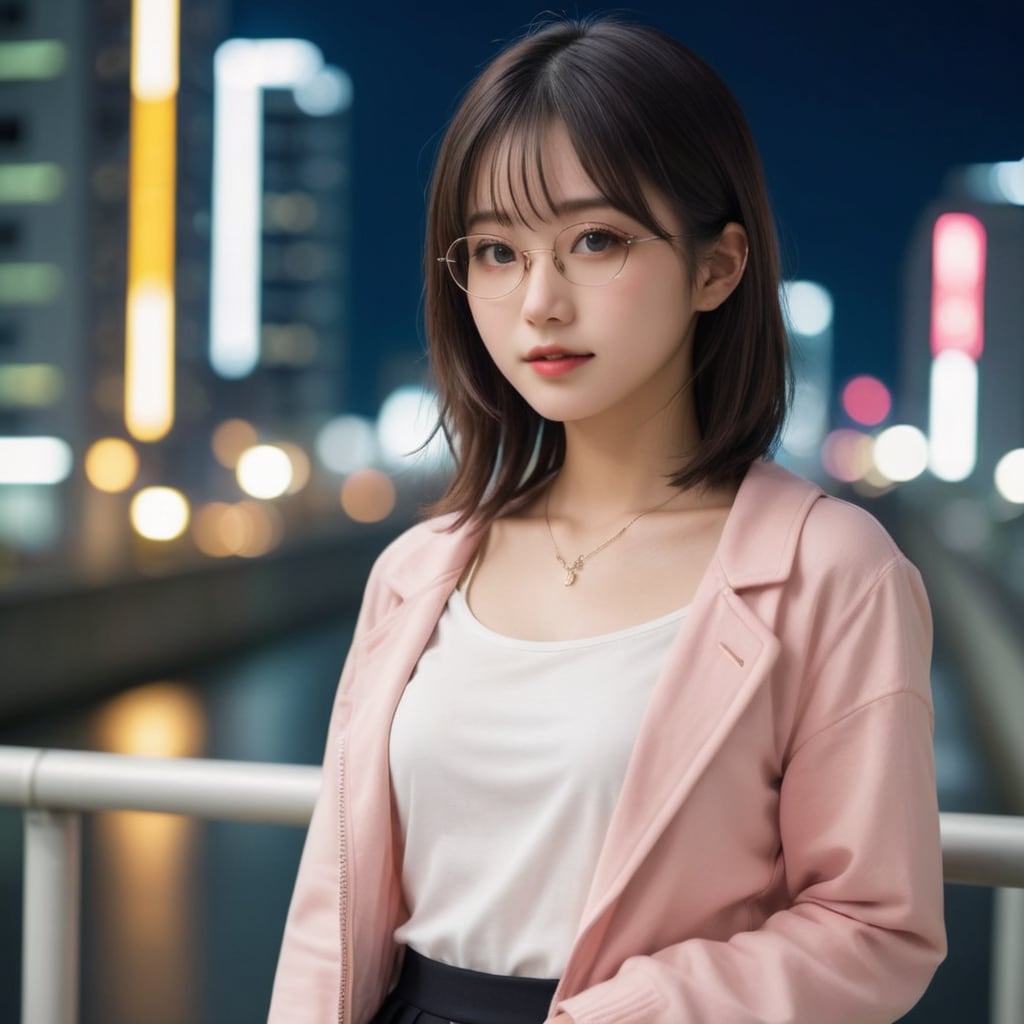 黒髪メガネ　橋の上で