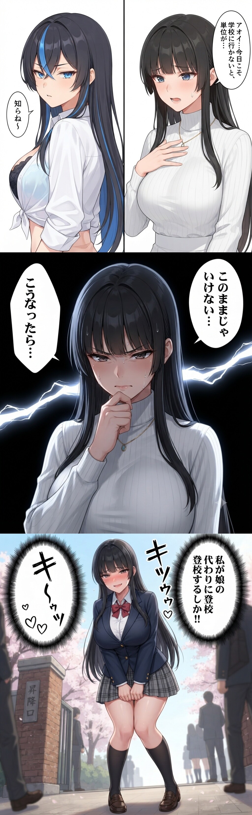 娘の代わりに登校するママ