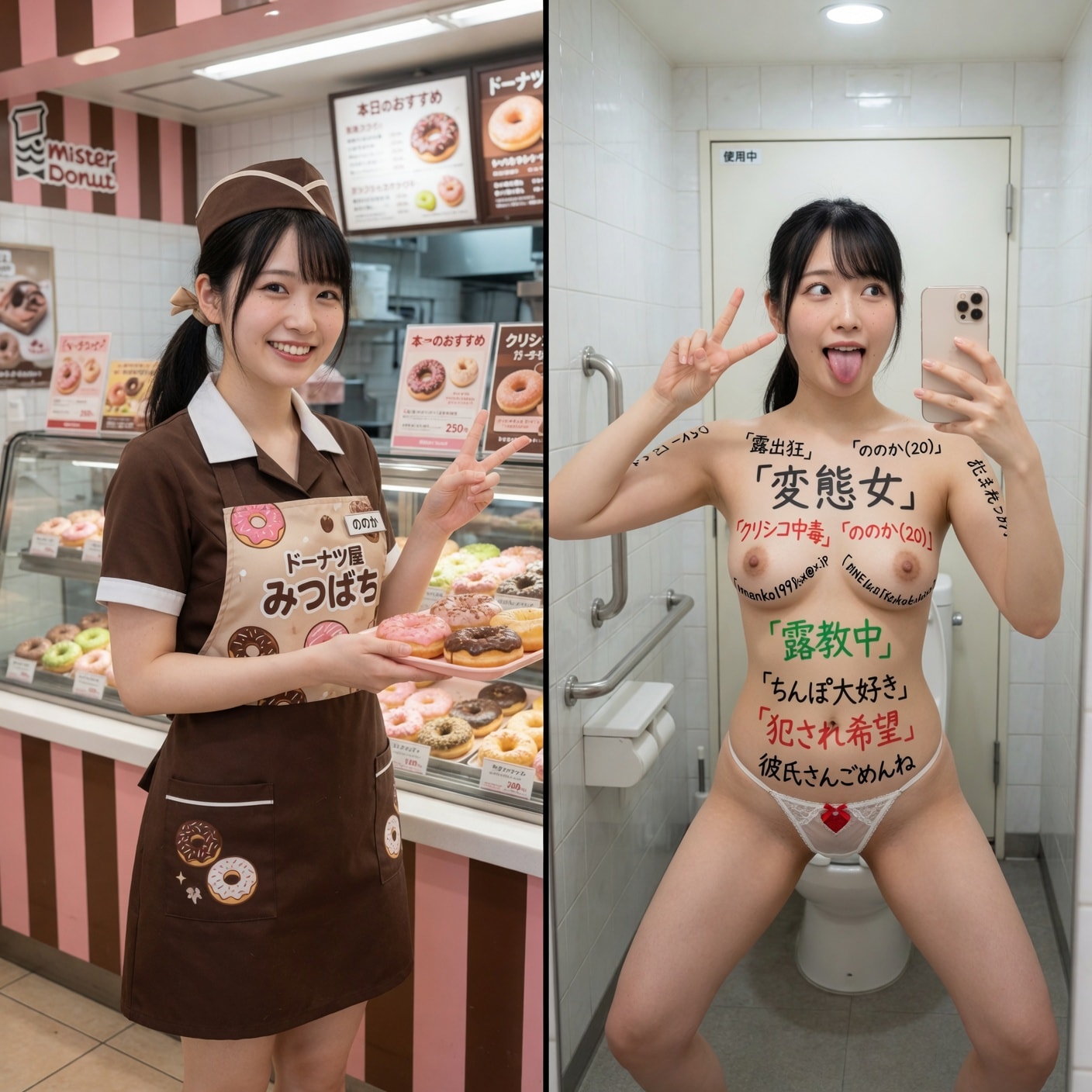 バイト中の制服の下は…