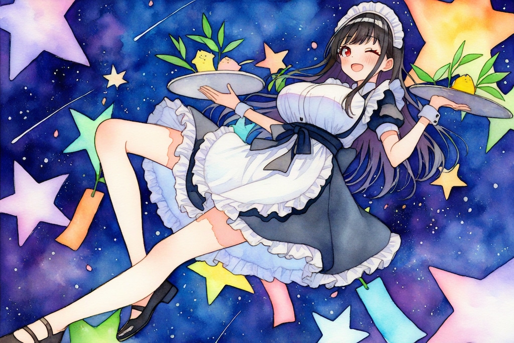 七夕の黒髪メイド