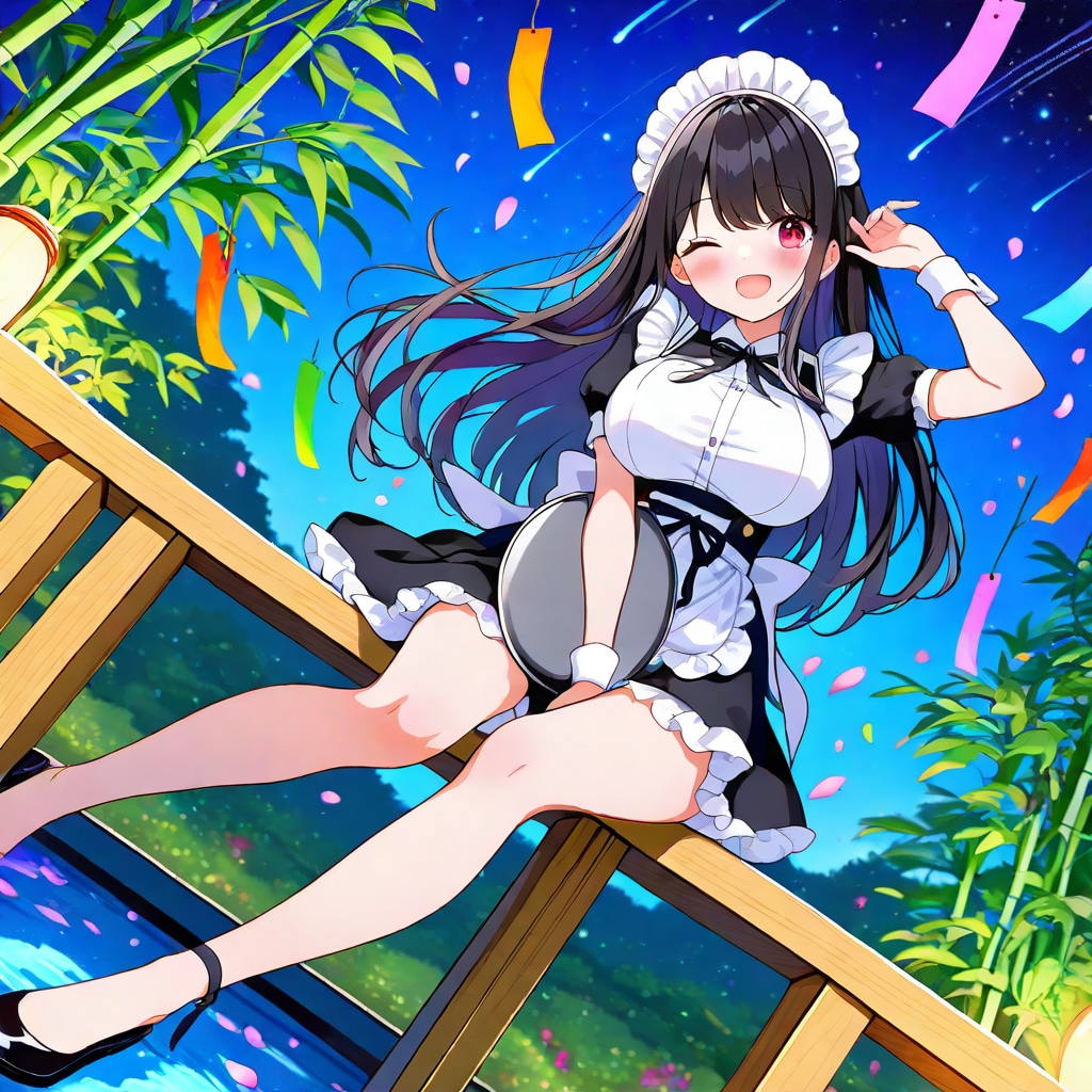 七夕の黒髪メイド