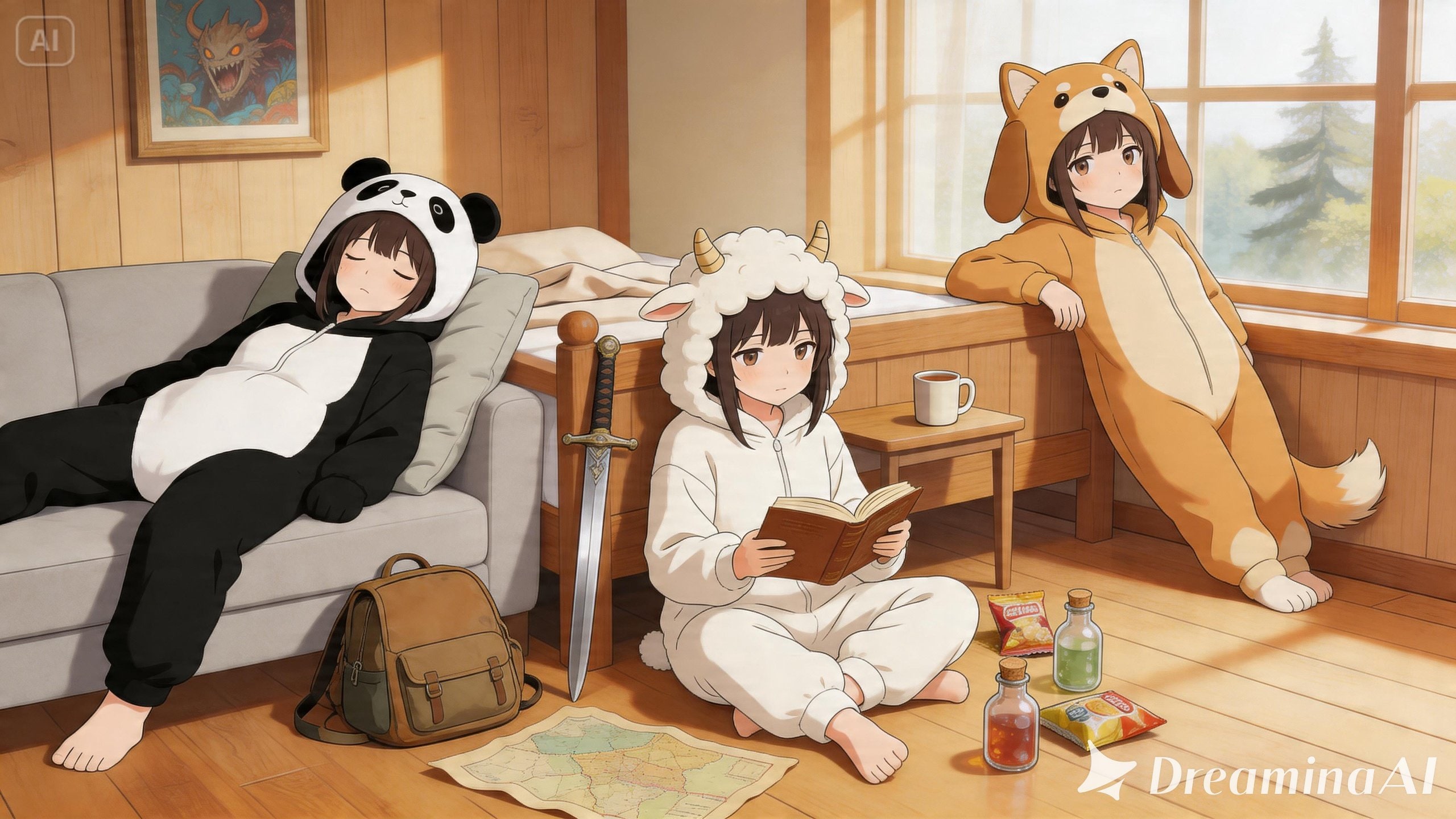 【All0505a】今日は朝からみんなの体調が優れない、疲れているのかも、冒険は今日はお休みする。（Seedream 5.0）