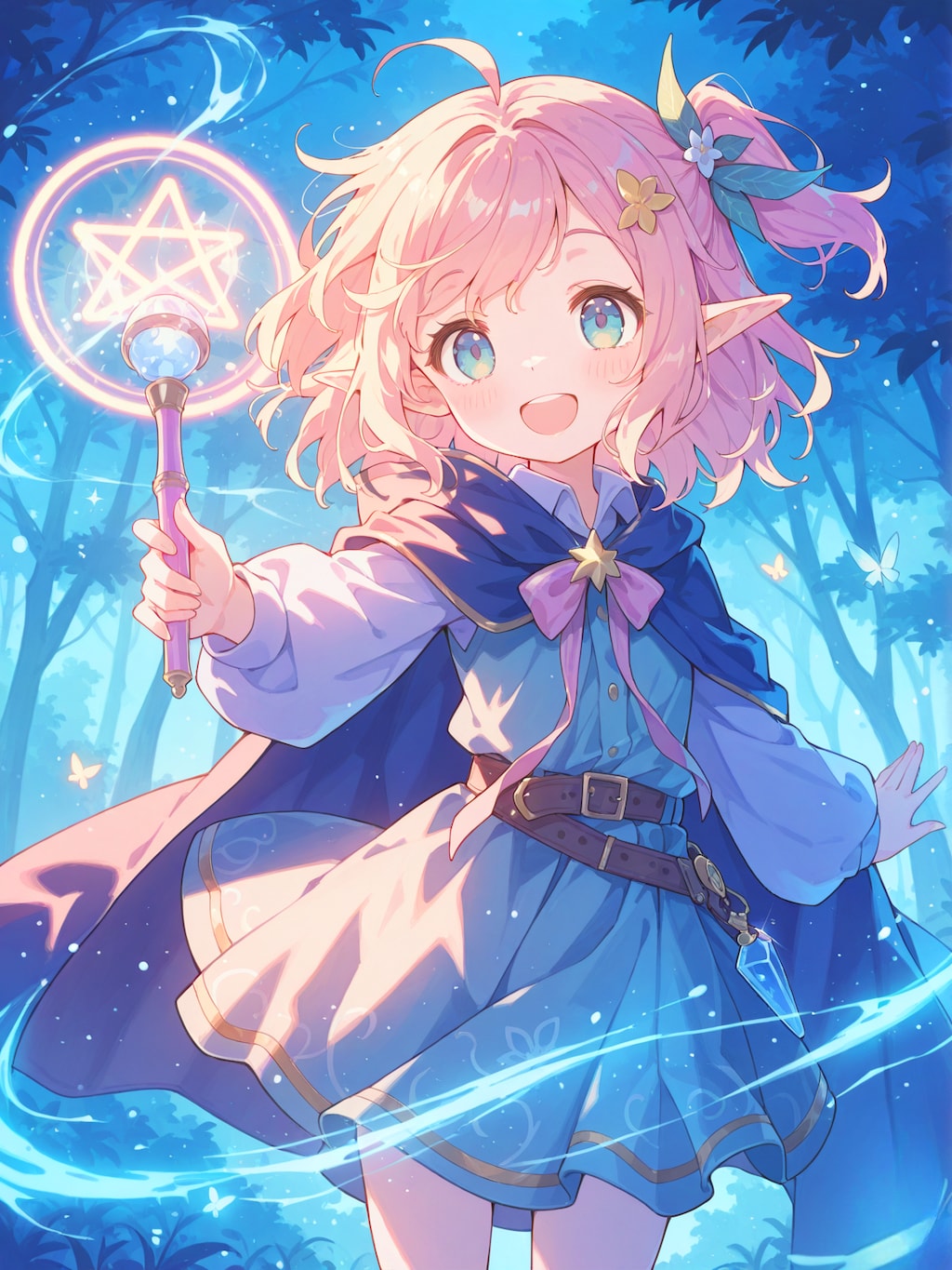 エルフの魔法使いと精霊魔法の輝き