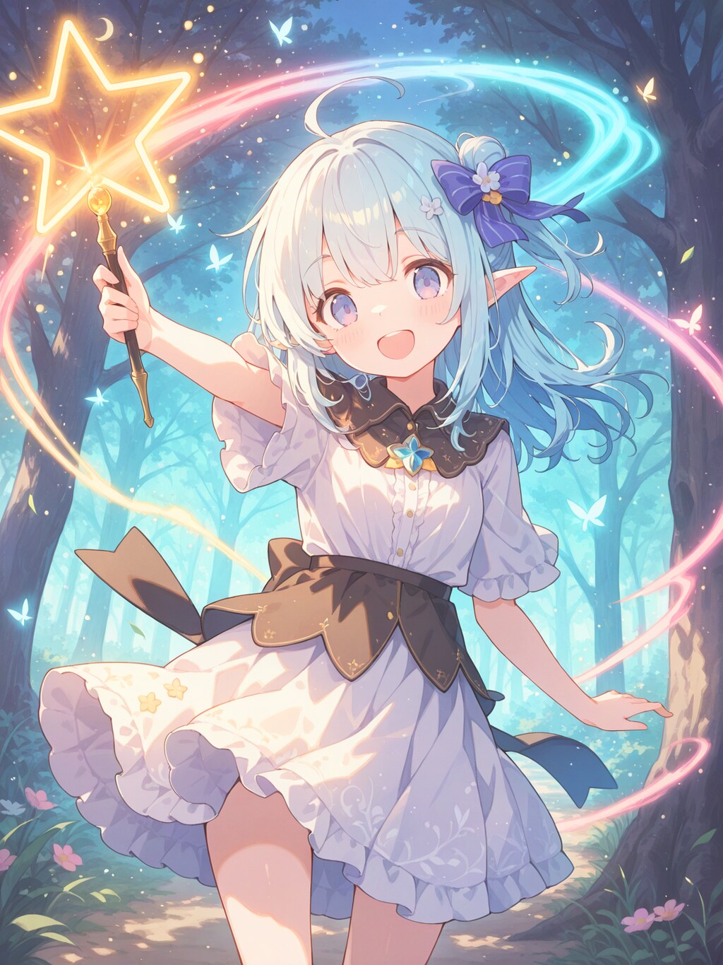 エルフの魔法使いと精霊魔法の輝き