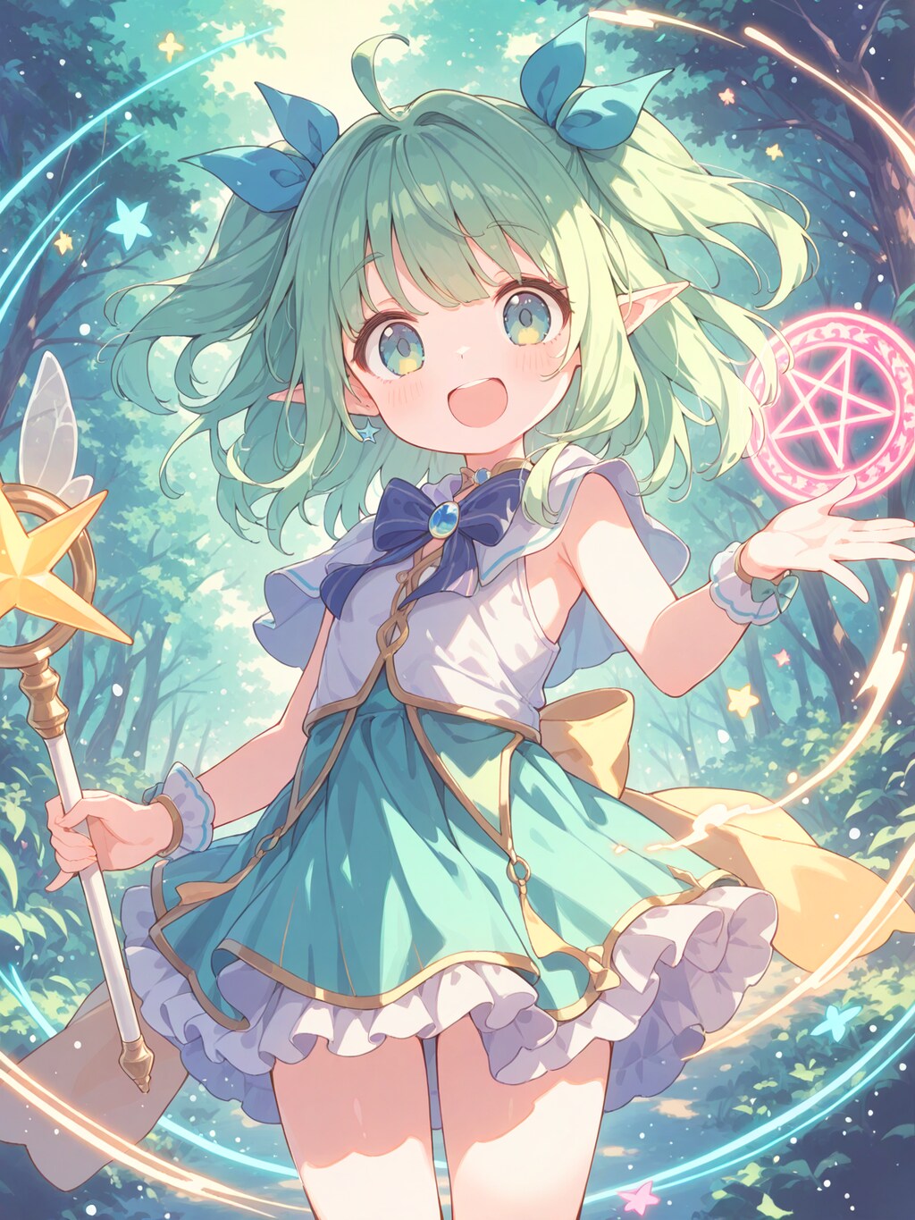 エルフの魔法使いと精霊魔法の輝き