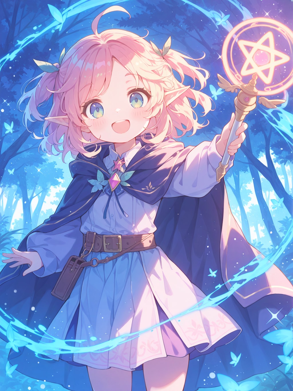 エルフの魔法使いと精霊魔法の輝き