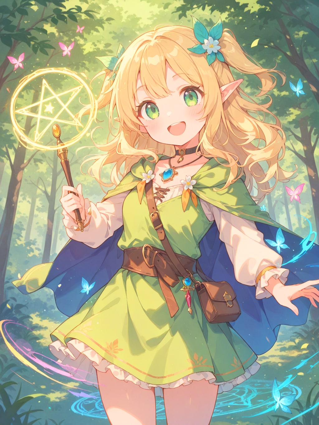 エルフの魔法使いと精霊魔法の輝き