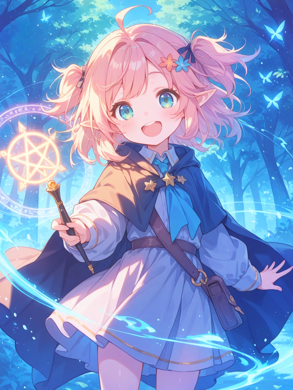 エルフの魔法使いと精霊魔法の輝き