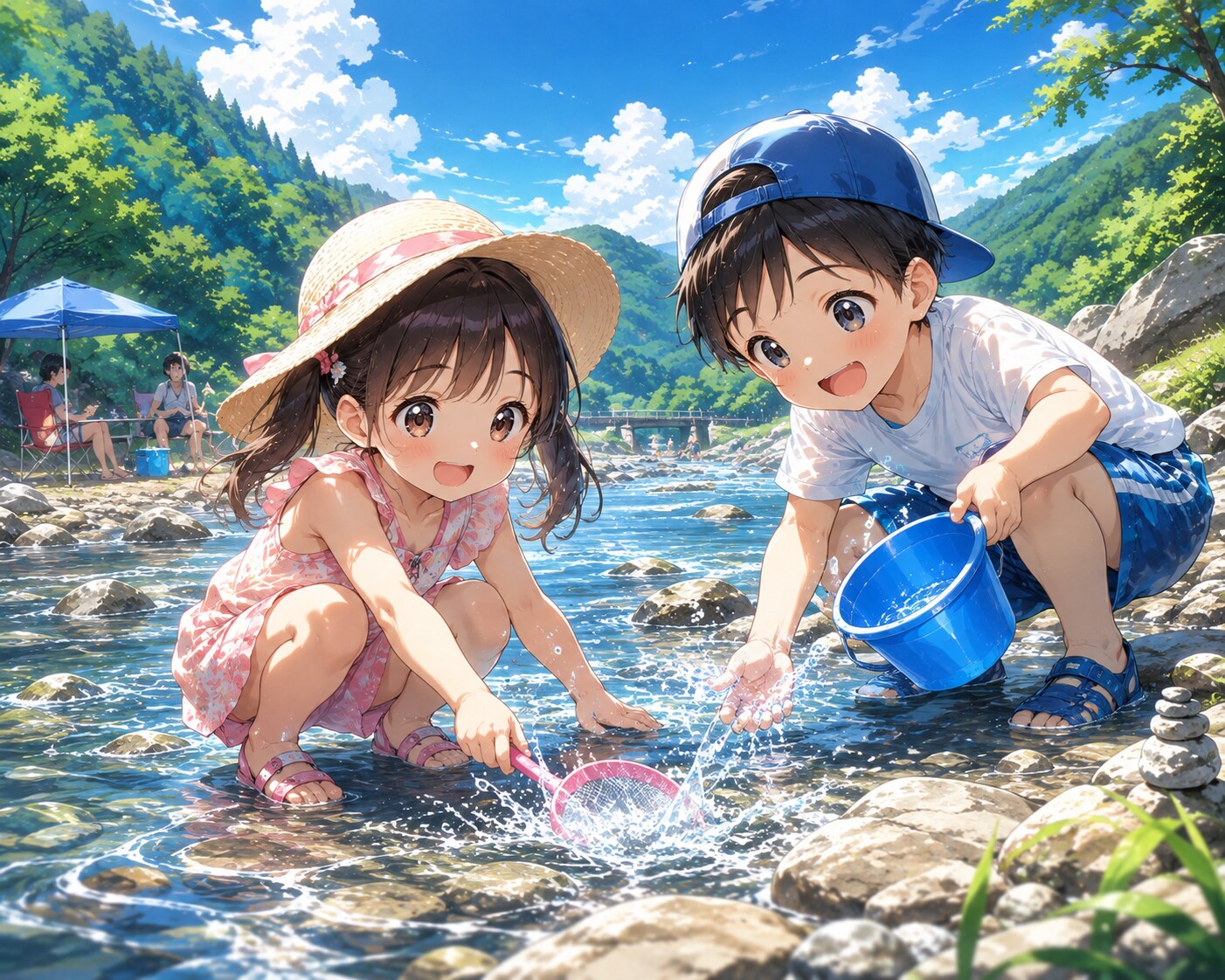河原でお遊び