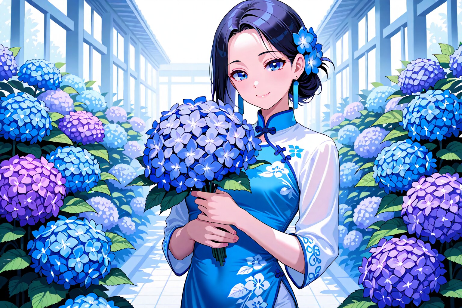 紫陽花を抱えるベトナム美女