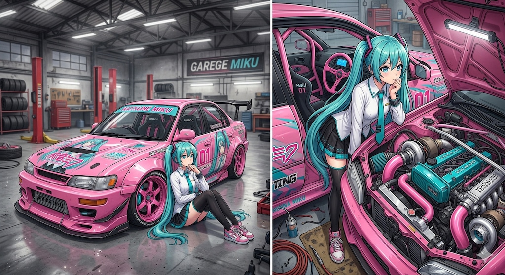 初音ミクとカローラセダンレーシングカー