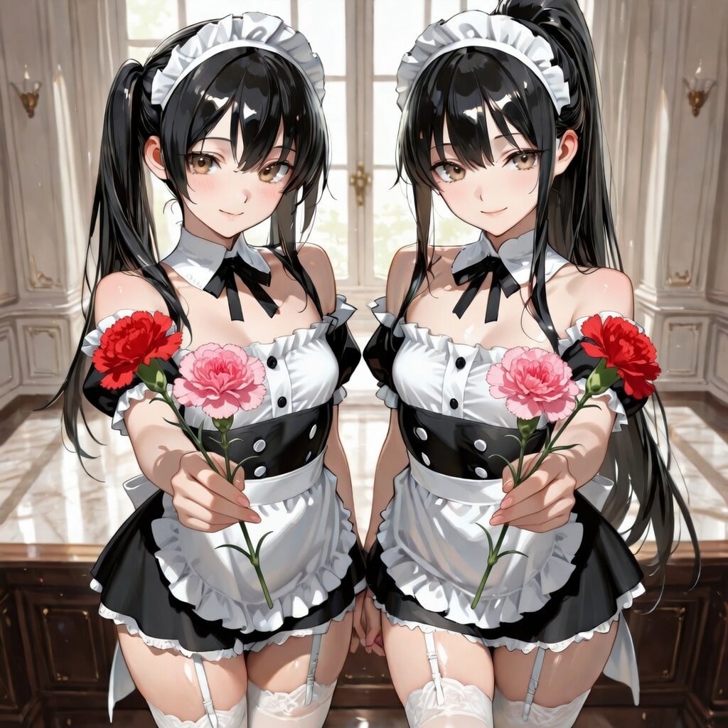 ツインテちゃんとポニテちゃん　花を贈る