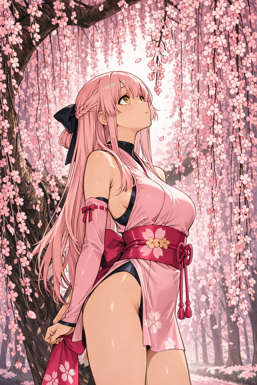 ガーリー忍者と枝垂れ桜