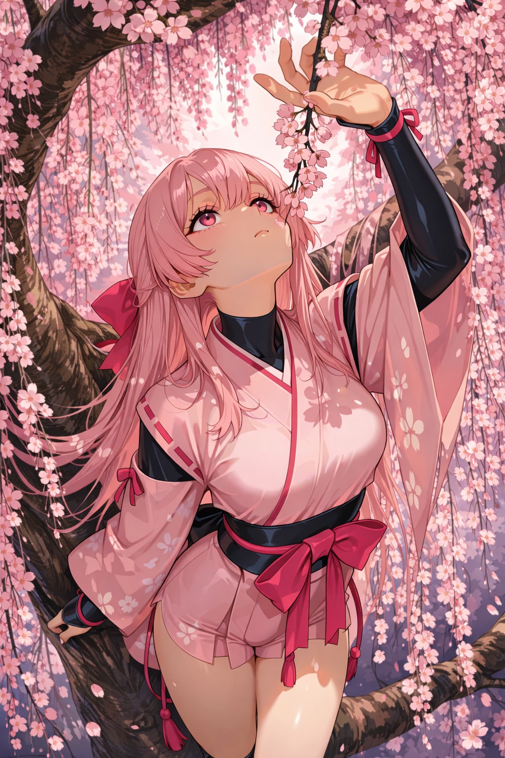 ガーリー忍者と枝垂れ桜