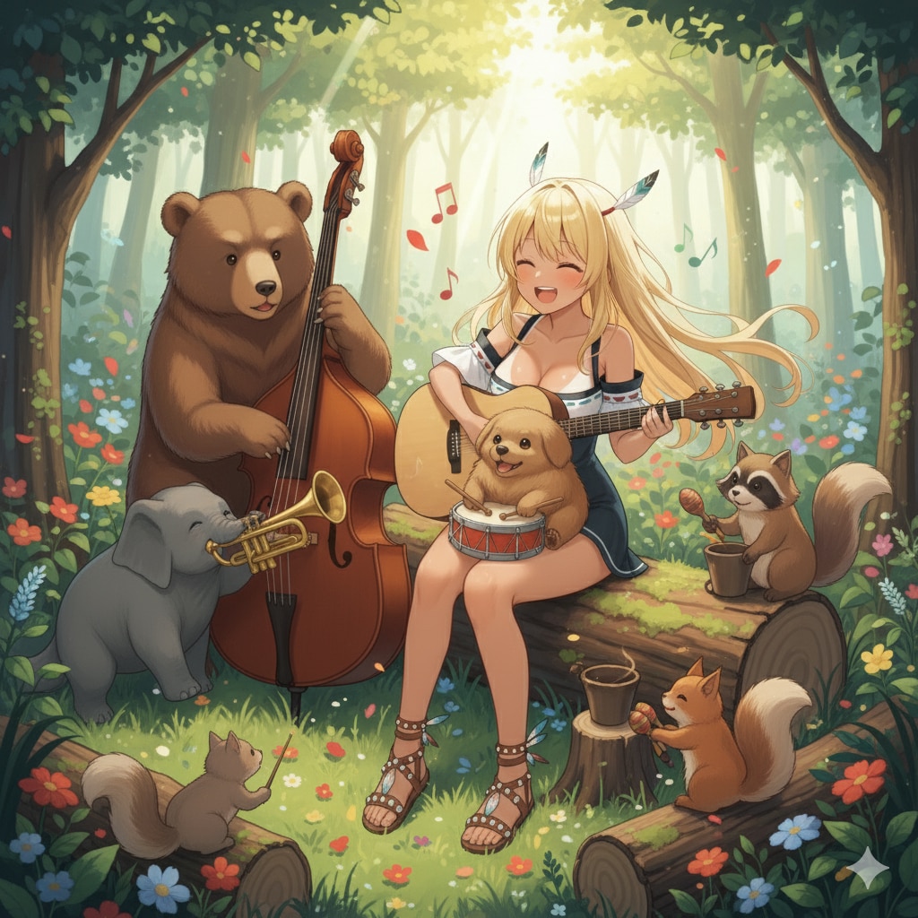 動物たちと演奏 | の人気AIイラスト・グラビア