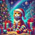 油絵ファンタジー、クリスマスプレゼントの超合金テディベアロボ&猫のヌイグルミ 2枚目