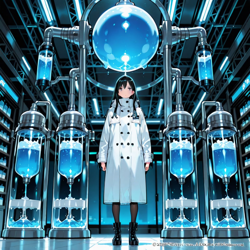 実験室で風船を持つ白衣着た黒髪美女 | の人気AIイラスト・グラビア