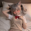 銀髪猫耳制服少女　下着見せ 3枚目