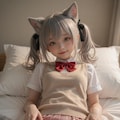 銀髪猫耳制服少女　下着見せ 2枚目