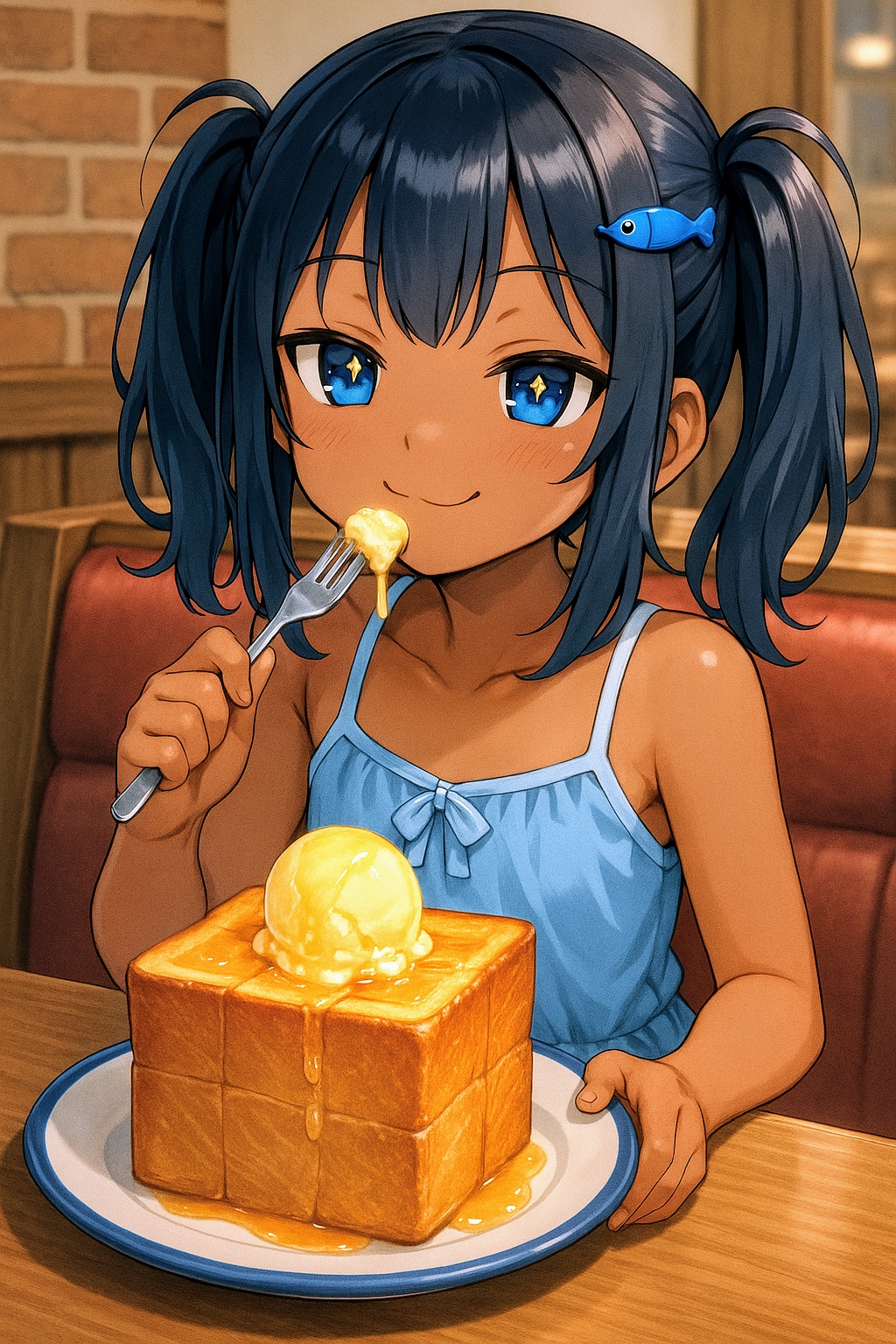 ハニートーストを食べるこなつちゃん