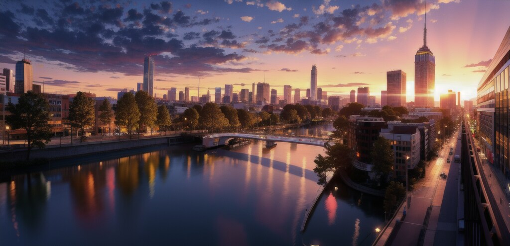 冬の夕暮れ_都市_背景