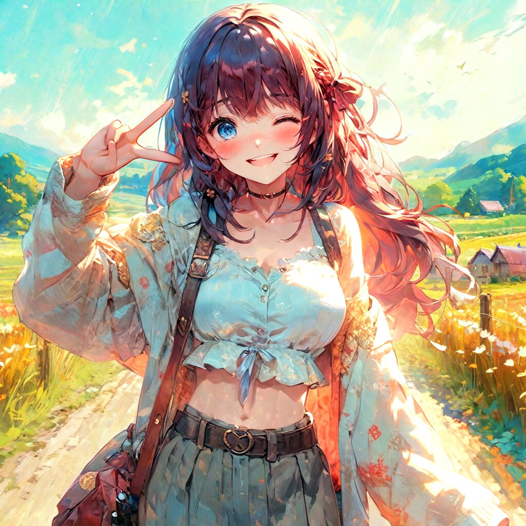 へそ出し＋ウィンク少女