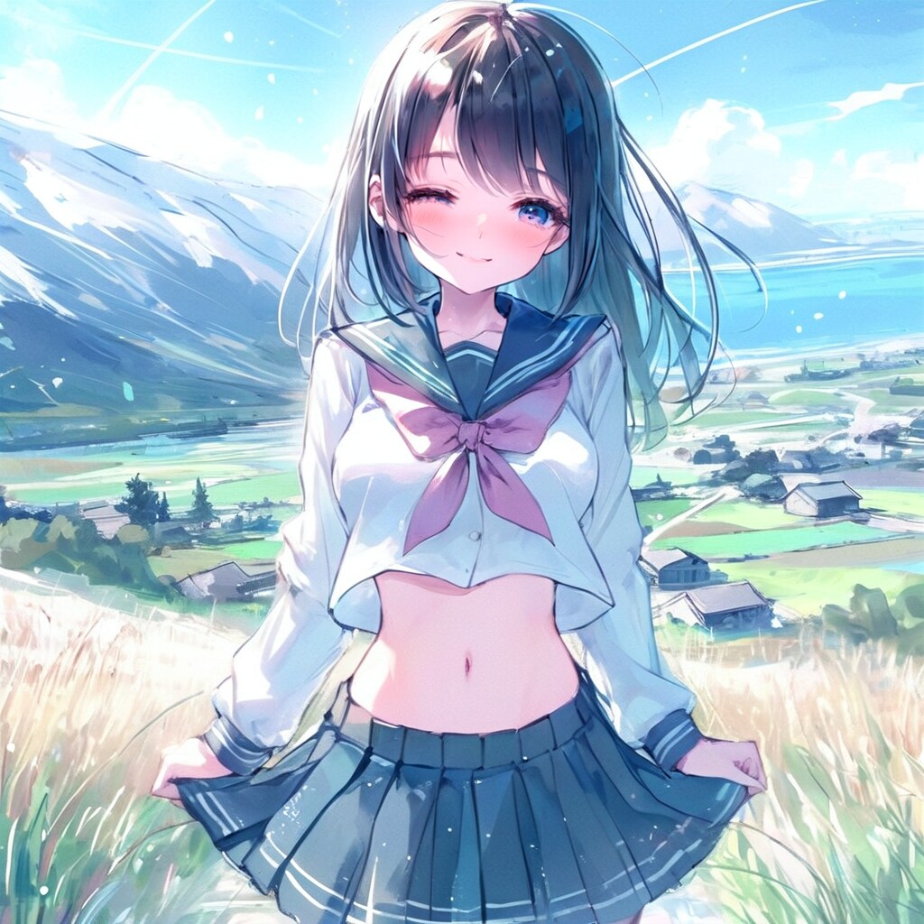 へそ出し＋ウィンク少女