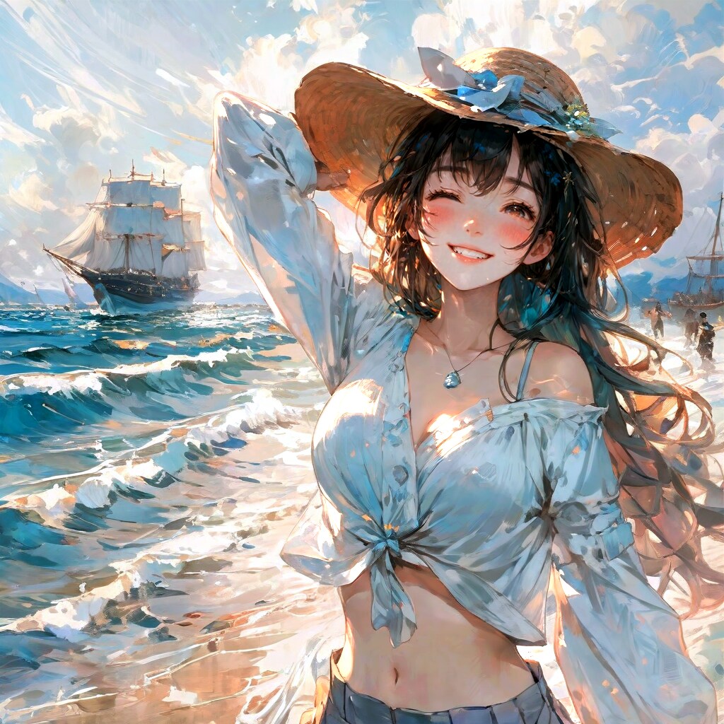 へそ出し＋ウィンク少女